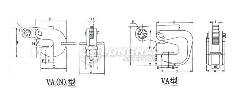 VA(N)橫吊鋼板鉗尺寸圖 VA(N)橫吊鋼板鉗尺寸圖