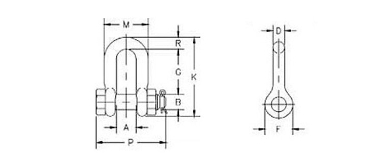Crosby G2150D弓形卸扣尺寸圖 Crosby G2150D弓形卸扣尺寸圖
